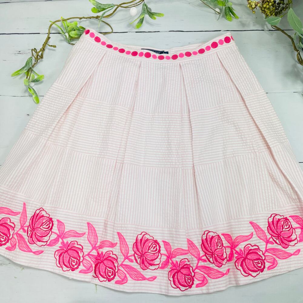 VINEYARD VINES Kentucky Derby Seersucker Pink and White Pleaded Skirt - Size 4